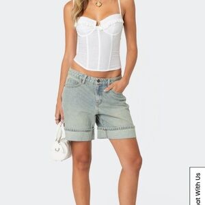 Edikted Cuffed Washed Denim Bermuda Shorts
